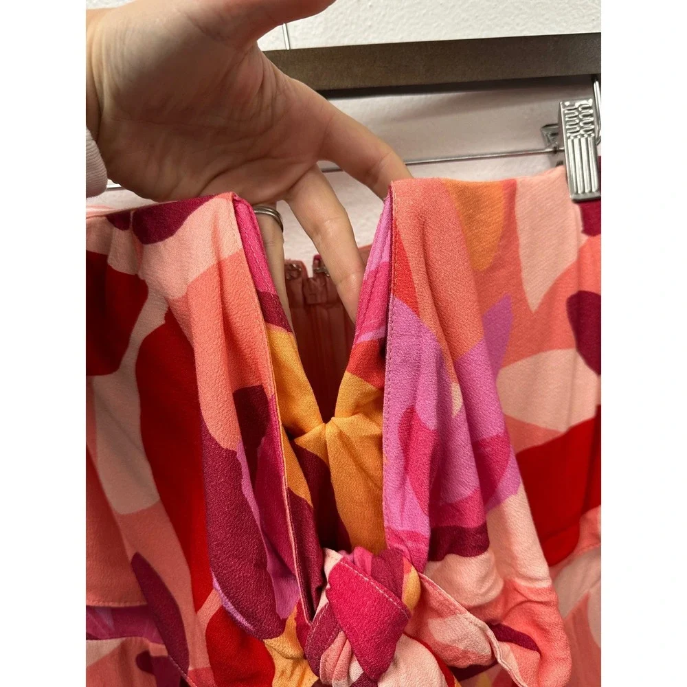 Lulus Iconic Season Pink Multi Print Strapless‎ Tie-Front Romper XL